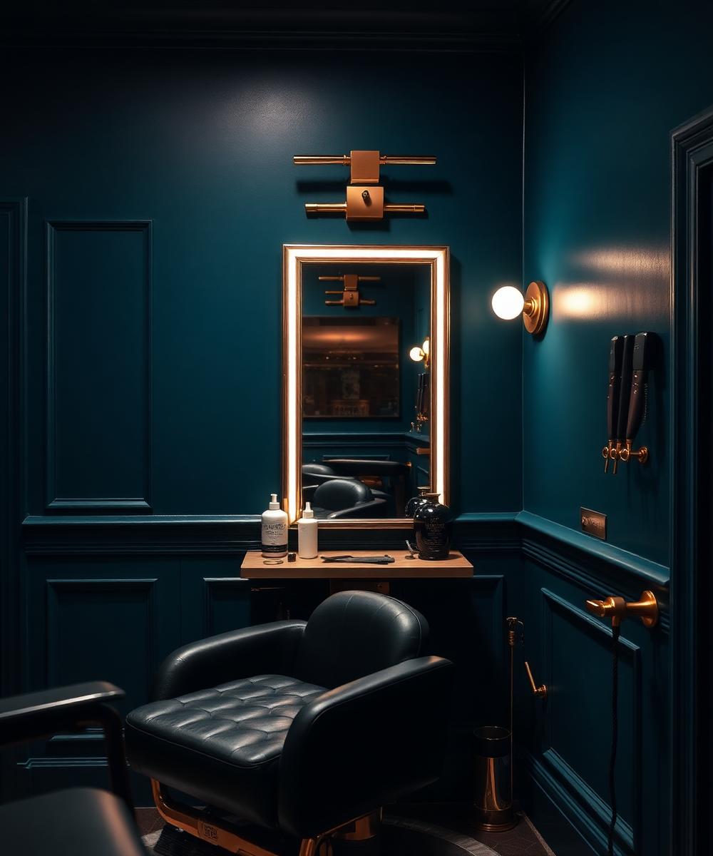 Estação de atendimento da Home Studio com iluminação quente