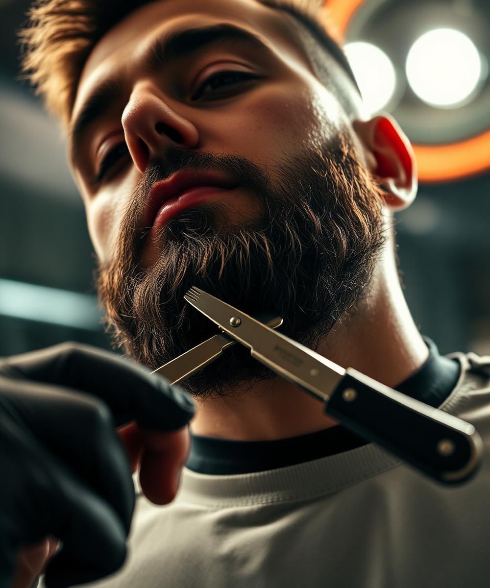 Acabamento de barba feito com navalha por profissional